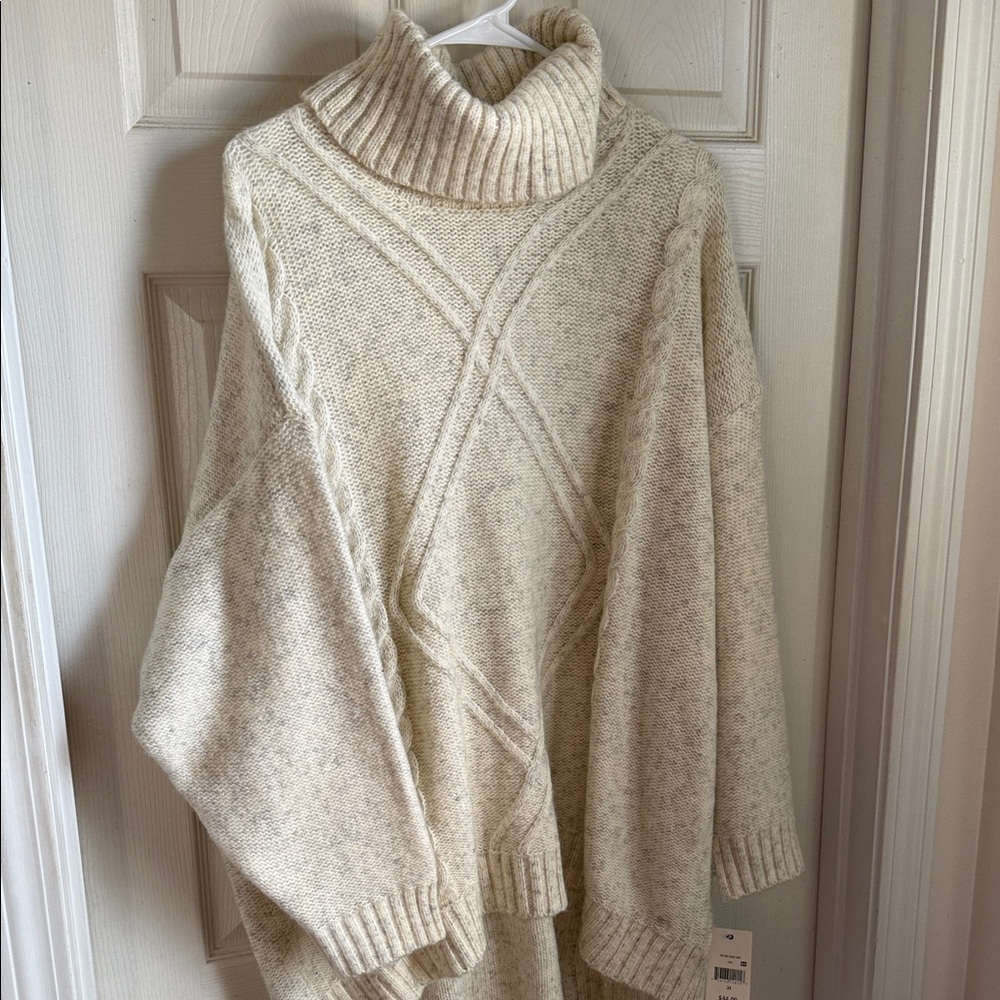 PLUS SIZE Turtleneck Cable Knit Sweater - Cream